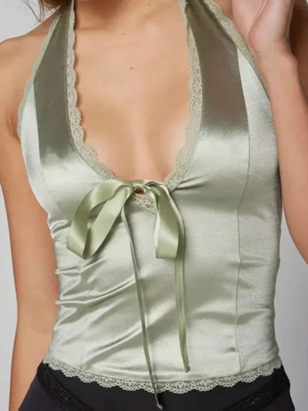 Kimchi Blue Satin Halter Top in Sage - NWT
